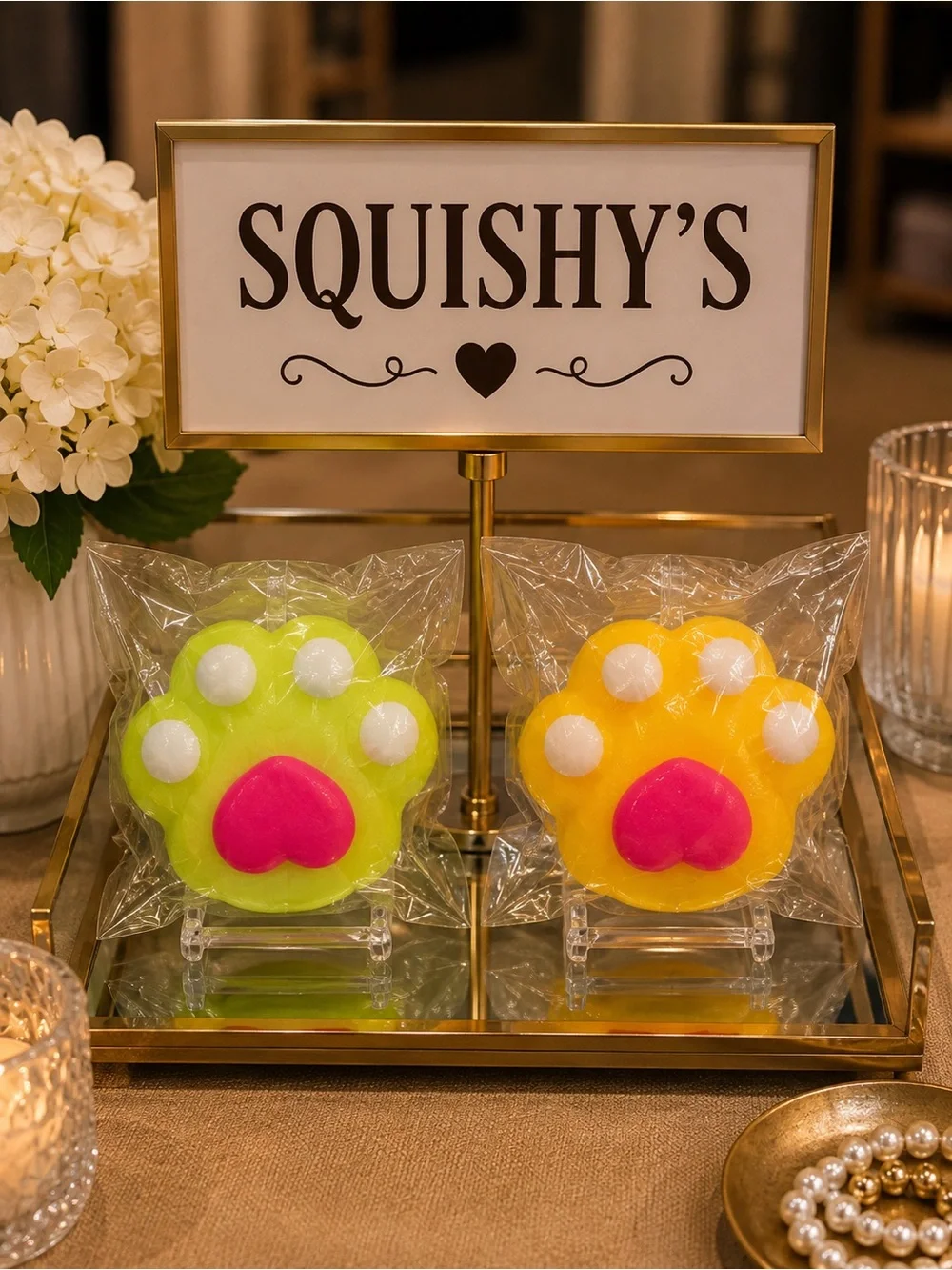 Set of 2 Neon Paw Squishy’s - Green and Yellow -New in plastic- sensory toy